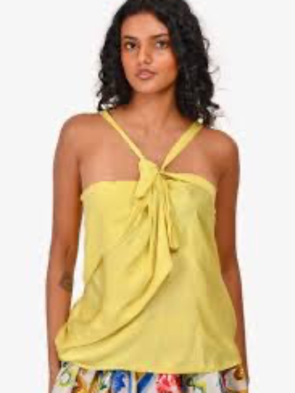 Robert Rodriguez Chartreuse yellow draped tie front halter top